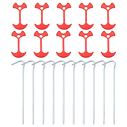 Superfinding 15pcs Aluminiumlegierung Fischgräten-Zeltpflöcke und 10pcs Eisen-Camping-Zeltheringe, rot, 180x4 mm, 67x36x4 mm, Bohrung: 7.5 mm