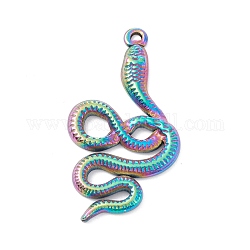 Ion Plating(IP) 304 Stainless Steel Pendants, Snake, Rainbow Color, 32x17x2mm, Hole: 1mm