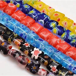 Handmade Millefiori Glass Square Bead Strands, Mixed Color, 6x6x3mm, Hole: 1mm, about 65pcs/strand, 14.7inch