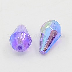 Opaque Eco-Friendly Poly Styrene Acrylic Beads, AB Color Plated, Faceted, teardrop, Medium Purple, 12.5x8mm, Hole: 1.5mm, about 1666pcs/500g