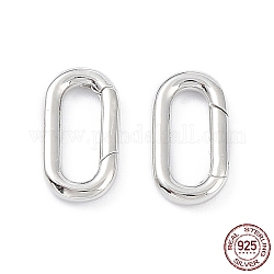 925 anello a molla in argento sterling placcato rodio, ovale, platino, 17.5x9x2mm, diametro interno: 12.5x4.5mm