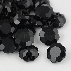 Boutons en acrylique avec strass à Taiwan, facette, 1-trou, fleur, noir, 18x7.5mm, Trou: 1mm
