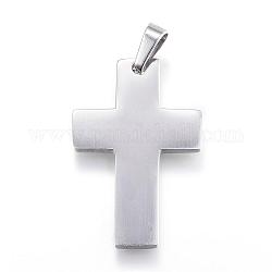 304 Stainless Steel Pendants, Latin Cross, Stainless Steel Color, 35x23x2mm, Hole: 4x8mm