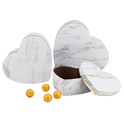 Scatole di caramelle di carta, confezione regalo baby shower, cuore con motivo in marmo, bianco, 14~19.6x15.6~21.2x6.5~9cm, 3 pc / set