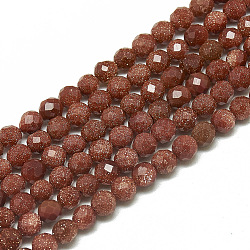 Perle sintetiche Goldstone fili, sfaccettato, tondo, 3~3.5mm, Foro: 0.3 mm, circa 113pcs/filo, 14.9 pollice