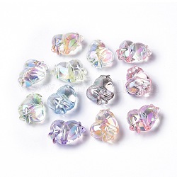 Perles acryliques transparentes, de couleur plaquée ab , cœur, couleur mixte, 14.5x20x10mm, Trou: 2.1mm