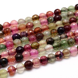 Gefärbt natürliche Achat facettierte runde Perlen-Stränge, Farbig, 4 mm, Bohrung: 1 mm, ca. 90~95 Stk. / Strang, 14.5 Zoll