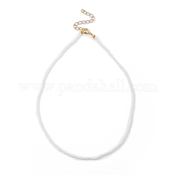 Facettierte Rondelle Glasperlen Halsketten, mit vergoldeten Messingfederringverschlüssen, weiß, 14.37 Zoll (36.5 cm)