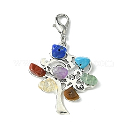 Tibetan Style Alloy Pendant Decorations, with Natural Chakra Mixed Gemstone Chips and Lobster Claw Clasps, Tree of Life, 58mm