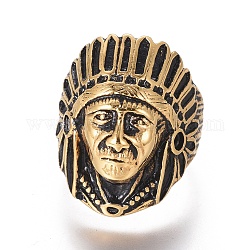 Мужское ионное покрытие (ip) 304 перстень из нержавеющей стали, широкая полоса кольца, индейцы, античное золото , Размер 8~13, 18~22 мм