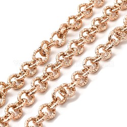 Ion Plating(IP) 304 Stainless Steel Textured Cable Chains, with Spool, Unwelded, Rose Gold, 7~8x1.2~1.5mm, about 16.40 Feet(5m)/Roll