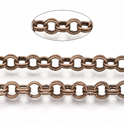 Cadenas rolo de hierro, dobles cadenas de eslabones, sin soldar, con carrete, cobre rojo, link: 6x1 mm, aproximadamente 82.02 pie (25 m) / rollo