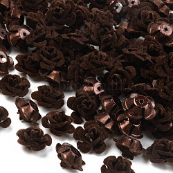 Perles d'aluminium floquées, fleur rose, brun coco, 15x15x9mm, Trou: 1.4mm, environ 1000 pcs / sachet 