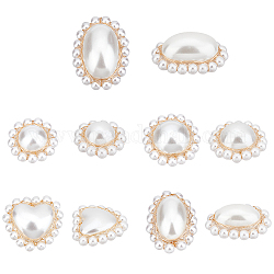 NBEADS 10 Pcs 5 Styles Imitation Pearl Beads Charms, Round Heart Oval Plastic Pearl Pendants Creamy White Pearl Beads Links with Brass Wire Wrapped for Bracelet Necklace Jewelry Making
