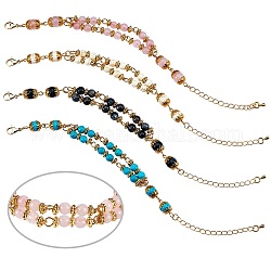 4шт 4 стильных браслета из бисера с драгоценными камнями для женщин, золотые, 6-5/8~6-7/8 дюйм (16.7~17.4 см)