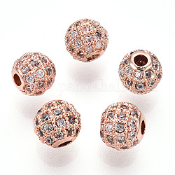 Gestell Messing Zirkonia Perlen, langlebig plattiert, Runde, Roségold, 6x6 mm, Bohrung: 1.5 mm