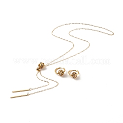 Crystal Rhinestone Rondelle Beaded Jewelry Set, 304 Stainless Steel Slider Pendant Necklace & Hoop Earrings for Women, Golden, 31.8 inch(80cm), 24mm, Pin: 1mm