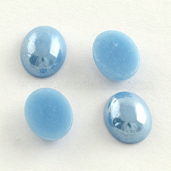 Cabochons de verre opaque plaqué nacré, ovale, lumière bleu ciel, 13x10x5mm