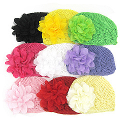 Handmade Crochet Baby Beanie Costume Photography Props, with Lace Flower, Mixed Color, 180mm