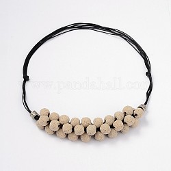 (vente de bijoux fêtes d'usine) colliers de perles de roche de lave, avec cordon en coton ciré et accessoires de style tibétain, mocassin, 18.1 pouce ~ 29.9 pouces