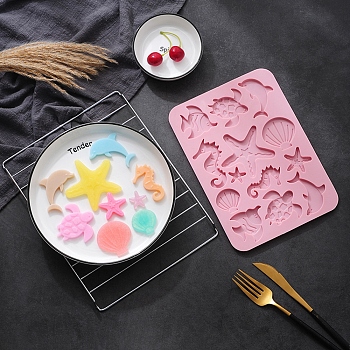 Marine Organism Food Grade Silicone Molds, Baking Molds, for Chocolate, Candy, Biscuits Molds, Pink, 234x166x7.5mm