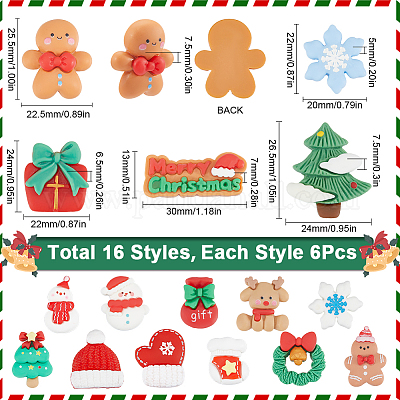 96 шт. 16 стиля рождественские непрозрачные кабошоны из смолы RESI-SC0005-62-1