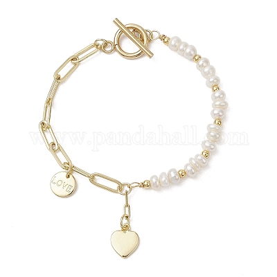 Латунные браслеты с подвесками в форме сердца BJEW-JB12711-1