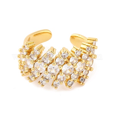 Открытые манжеты из латуни с микропаве и прозрачным фианитом RJEW-U009-08G-01-1