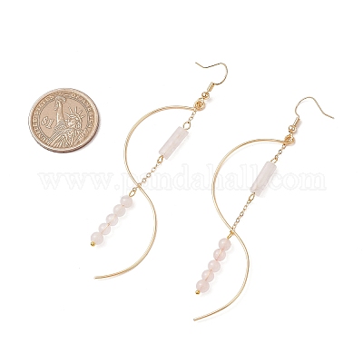 Серьги-подвески из натурального розового кварца EJEW-JE06335-03-1