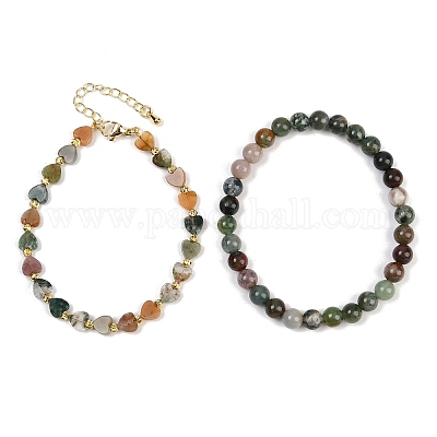Комплект браслетов из натуральных индийских агатов для женщин BJEW-G752-02G-05-1