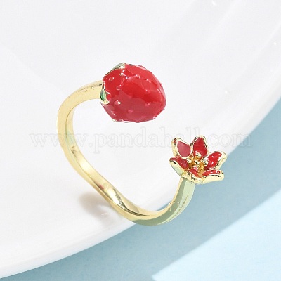 Латунные с эмалью манжеты открытые кольца для женщин RJEW-Q019-01B-G-1