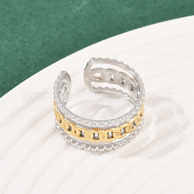 Двухцветные манжетные кольца из нержавеющей стали 304 RJEW-S635-01GP-14-1