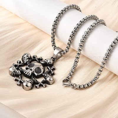Ожерелья с подвеской в виде черепа из нержавеющей стали 304 для женщин и мужчин NJEW-Z076-01AS-1