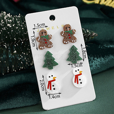 3 пара серег-гвоздиков из сплава с эмалью на рождественскую тематику FS-WG7AF48-23-1