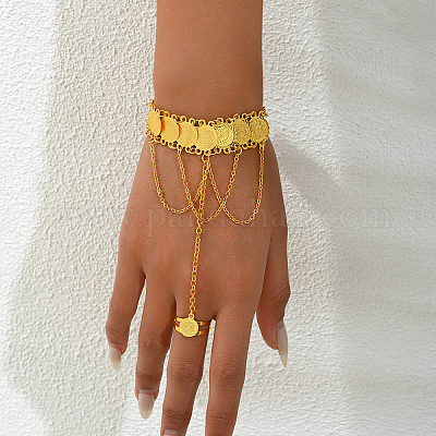 Медный браслет из латунных цепочек для монет в стиле Ближнего Востока с подвеской-кисточкой SV3289-1