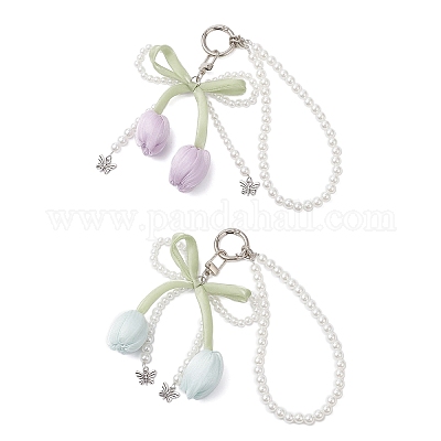 2 шт. подвеска в виде двухцветного тюльпана из ткани и сплава HJEW-JM04394-1