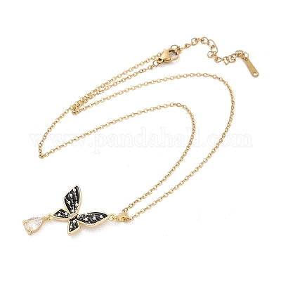 Бабочка латунный микропаве кубический цирконий кулон ожерелья для женщин NJEW-C076-03G-1