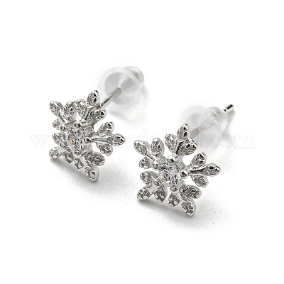 Латунные серьги-гвоздики на рождественскую тематику EJEW-D062-01K-P-1