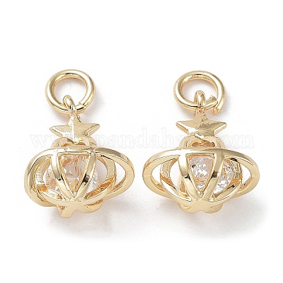 Подвески из латуни с покрытием из прозрачного кубического циркония KK-B078-07G14-1