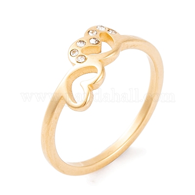 Кольцо в форме сердца из нержавеющей стали 304 со стразами для женщин RJEW-C086-11-G-1