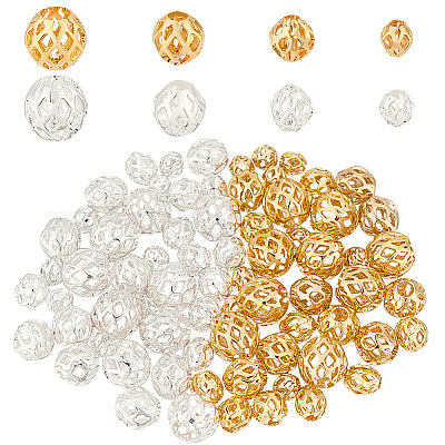 PH 80pcs 4 Sizes Brass Hollow Beads 4 5 5.5 6.5mm Round Filigree Beads Metal Spacer Beads Loose Round Beads for DIY