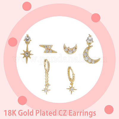 2 комплект из двухцветных серег-гвоздиков с микропаве из латуни и кубическими цирконами EJEW-AN0004-50-1