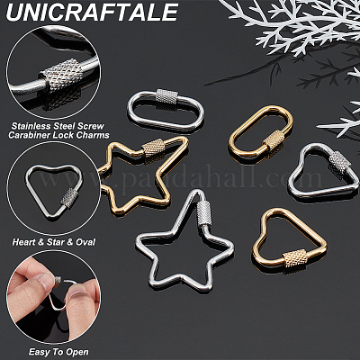 Wholesale UNICRAFTALE 6pcs 3 Styles Screw Carabiner Lock Charms 2 Colors  Stainless Steel Locking Keychain Carabiner Claw Clasp Heart Heart Carabiner  Hook Clip Key Holder 22~35.5mm 
