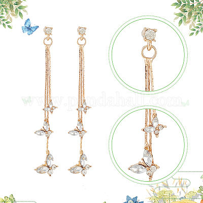 3 пара двухцветных сережек-гвоздиков в форме бабочек со стразами EJEW-AN0003-04-1