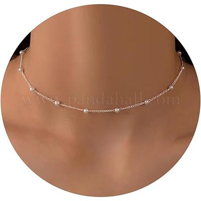 Простые стильные ожерелья из сплава и искусственного жемчуга с круглыми звеньями для женщин FS-WG0DEC3-04-1