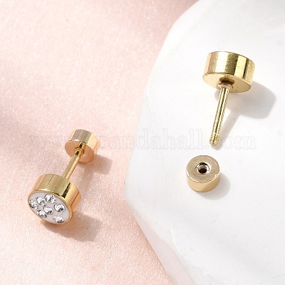 Плоские круглые серьги-гвоздики из нержавеющей стали 304 EJEW-F396-03G-01-1