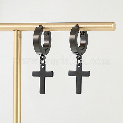 Серьги-кольца с подвеской-крестиком из нержавеющей стали 201 в стиле хип-хоп для женщин UB5113-1