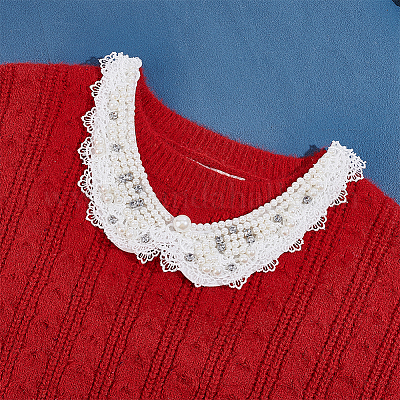 Пластиковый ошейник с жемчугом и кристаллами и стразами AJEW-WH0326-08B-1