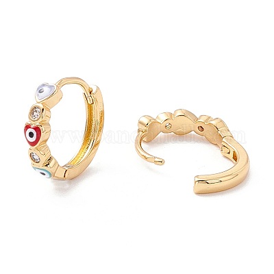Женские серьги-кольца в форме сердца с эмалью от сглаза EJEW-I260-46G-NR-1