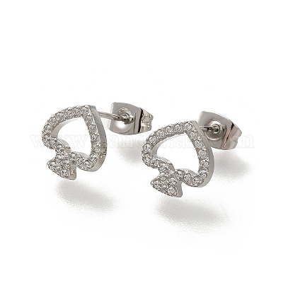 Серьги-гвоздики из нержавеющей стали 304 с микропаве из прозрачных кубических цирконий EJEW-H018-02P-02-1